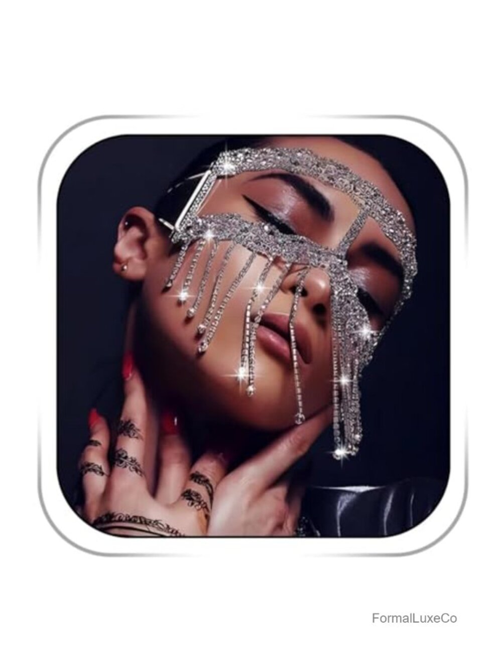 Rhinestone Head Chain Wedding Headpiece Face Cover Mask Hair Jewelry Gypsy